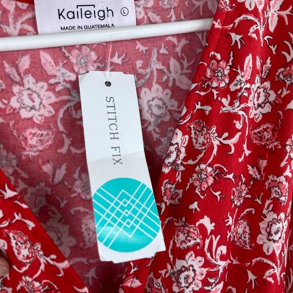 NWT Kaileigh Stitch Fix Sz L Delaney Red White Floral Wide Leg Crop Jumpsuit - Picture 7 of 10